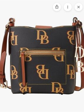 Dooney & Bourke Small Ridley Black Logo Crossbody with Brown Trim